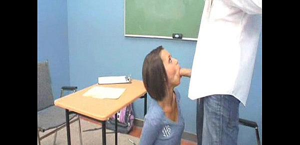  Horny teen Mia Lina takes out his profs big cock and suck on it like crazy